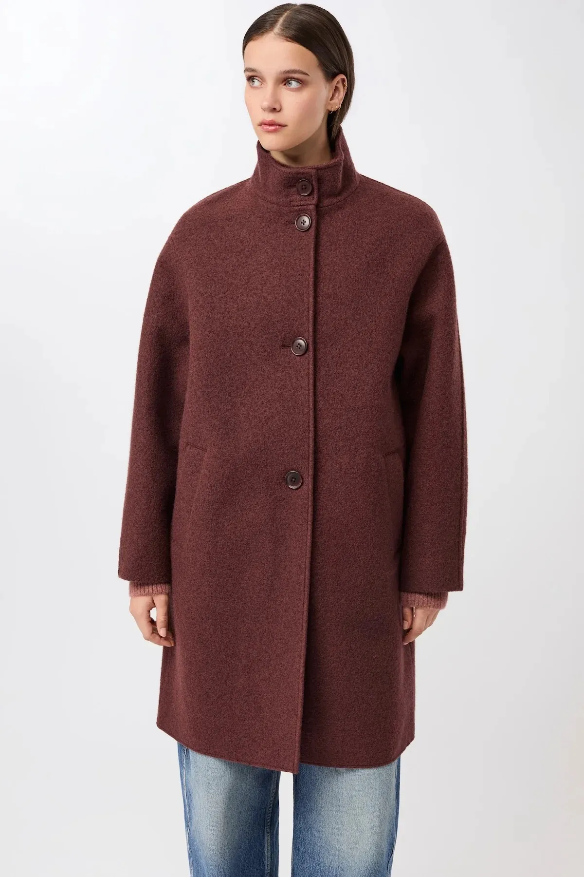 Kurzer Mantel aus Walk mit Membran - Burgundy