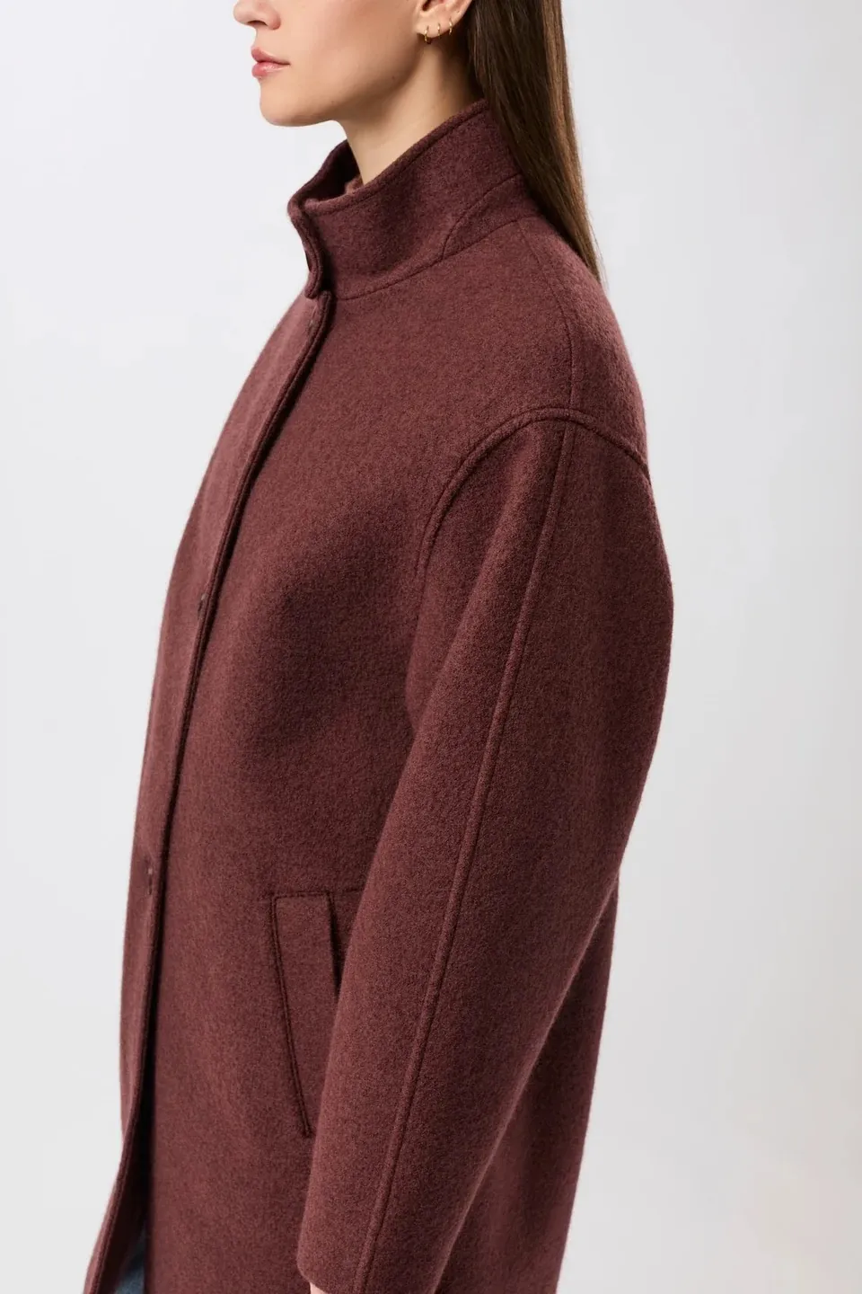 Kurzer Mantel aus Walk mit Membran - Burgundy - Afbeelding 3