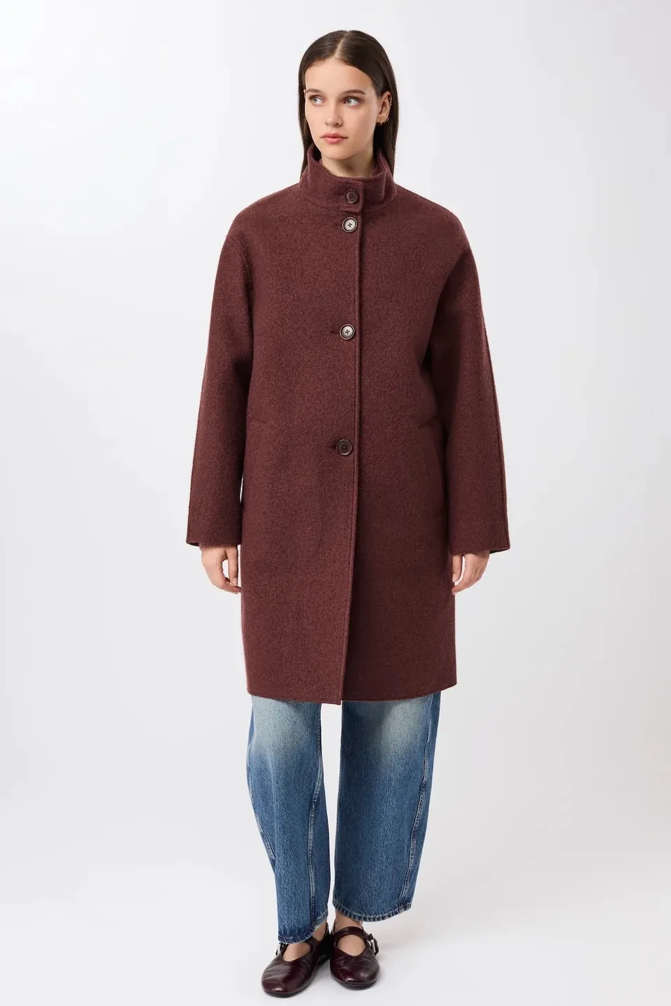 Kurzer Mantel aus Walk mit Membran - Burgundy - Afbeelding 6