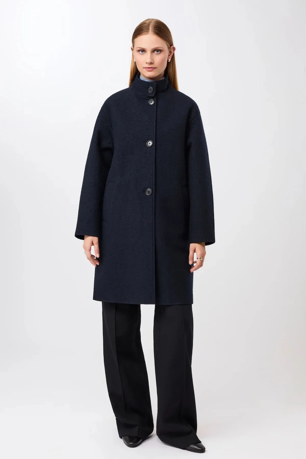 Kurzer Mantel aus Walk mit Membran - Navy