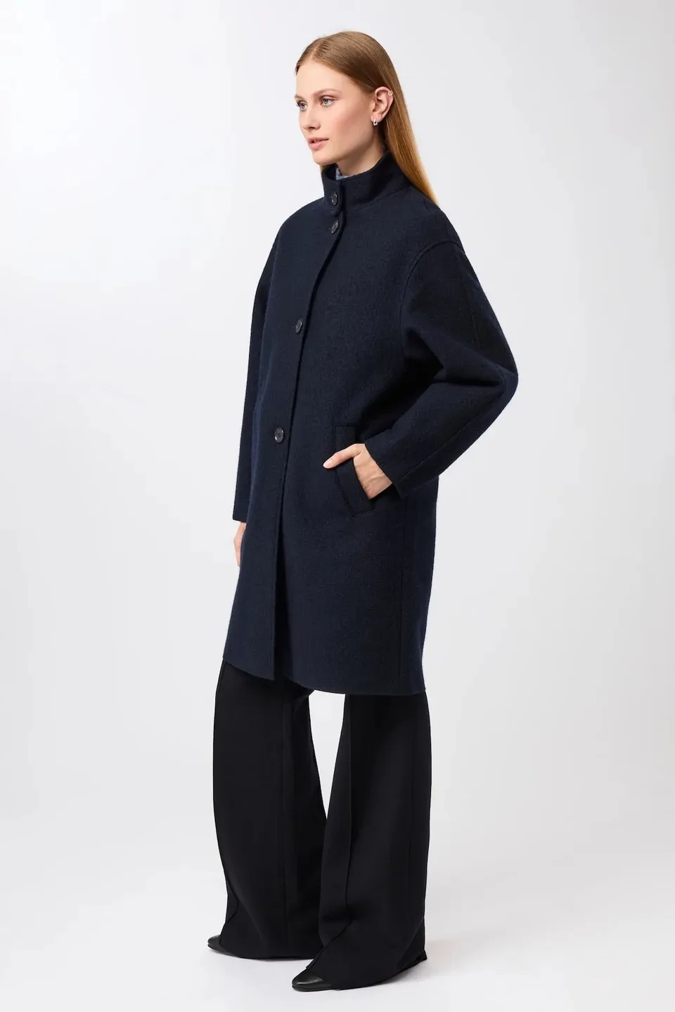 Kurzer Mantel aus Walk mit Membran - Navy - Afbeelding 3