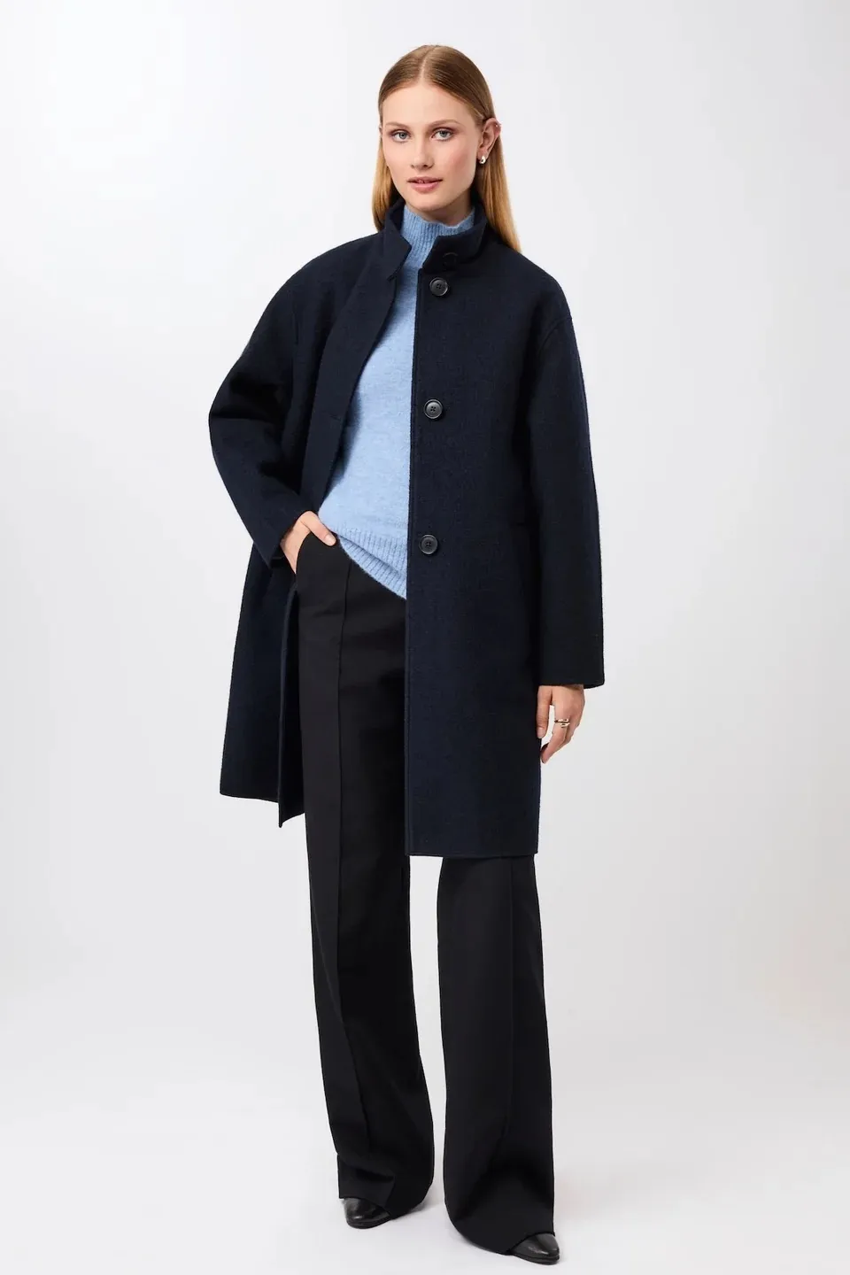 Kurzer Mantel aus Walk mit Membran - Navy - Afbeelding 6