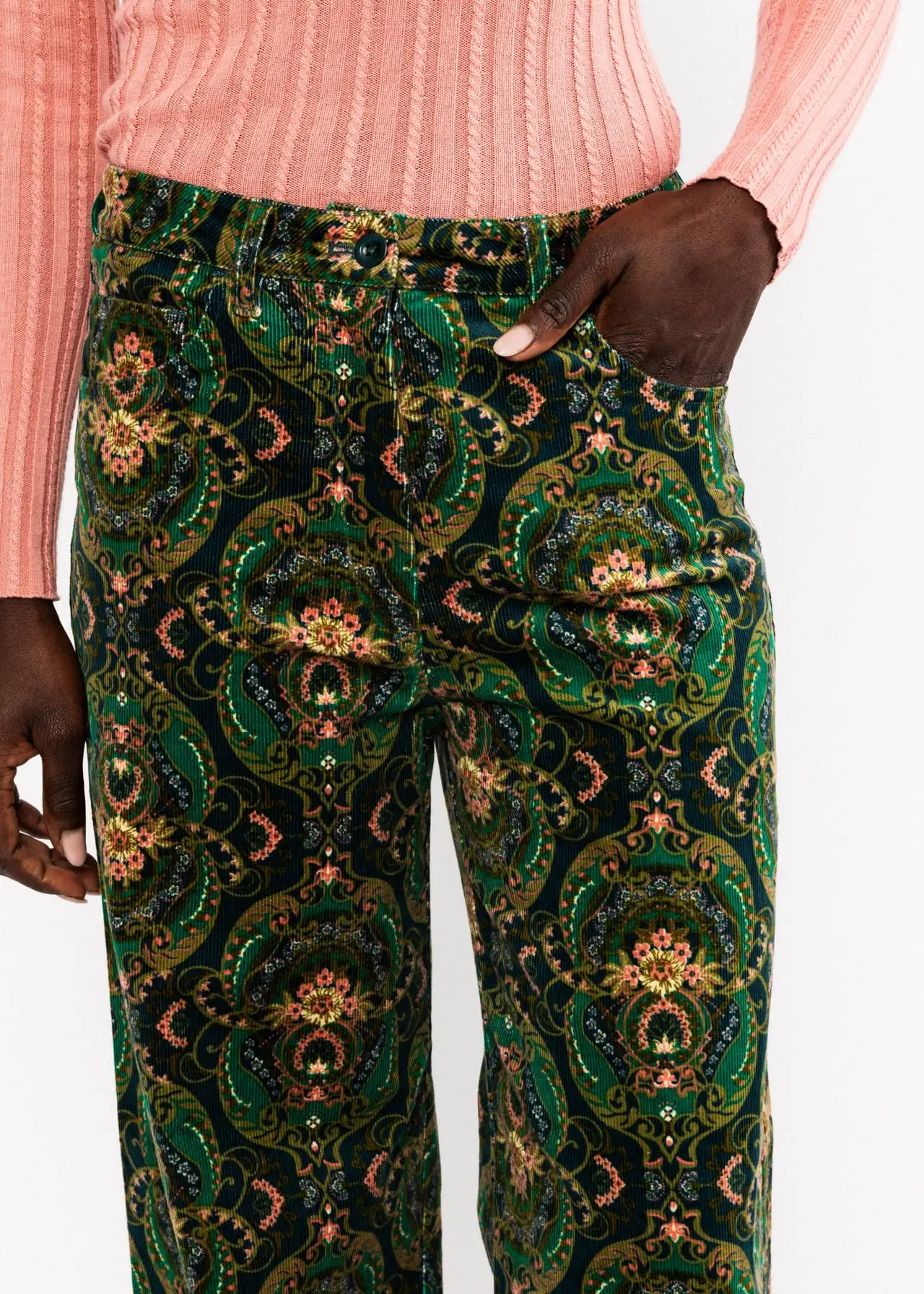 Corduroy Pants High Waist Marlotte - Donkergroen - Afbeelding 3