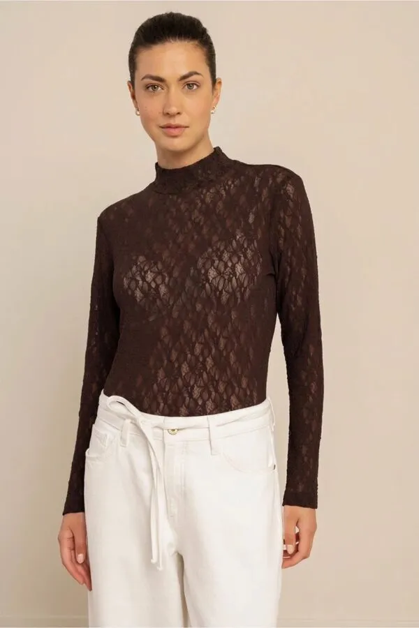 Reagan lace col top - Espresso