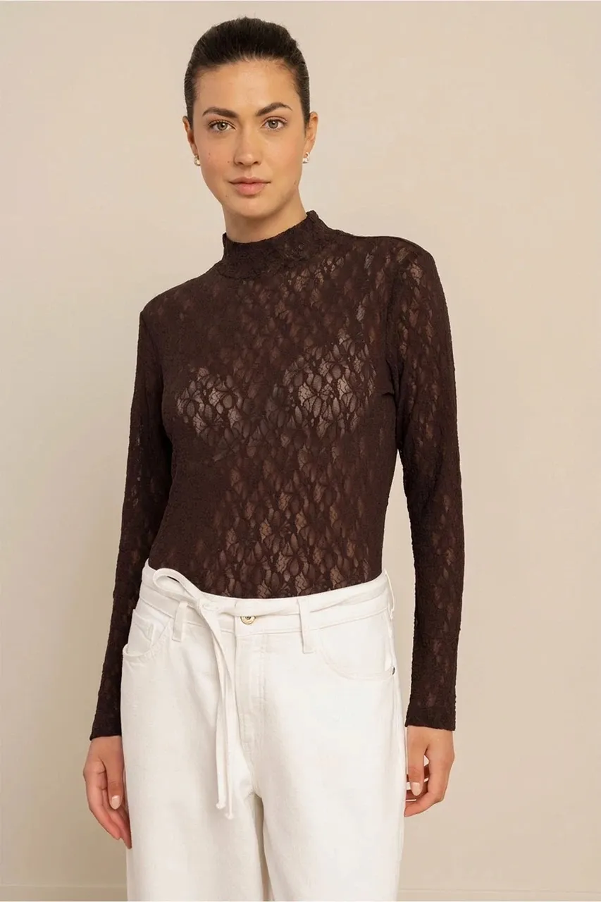 Reagan lace col top - Espresso