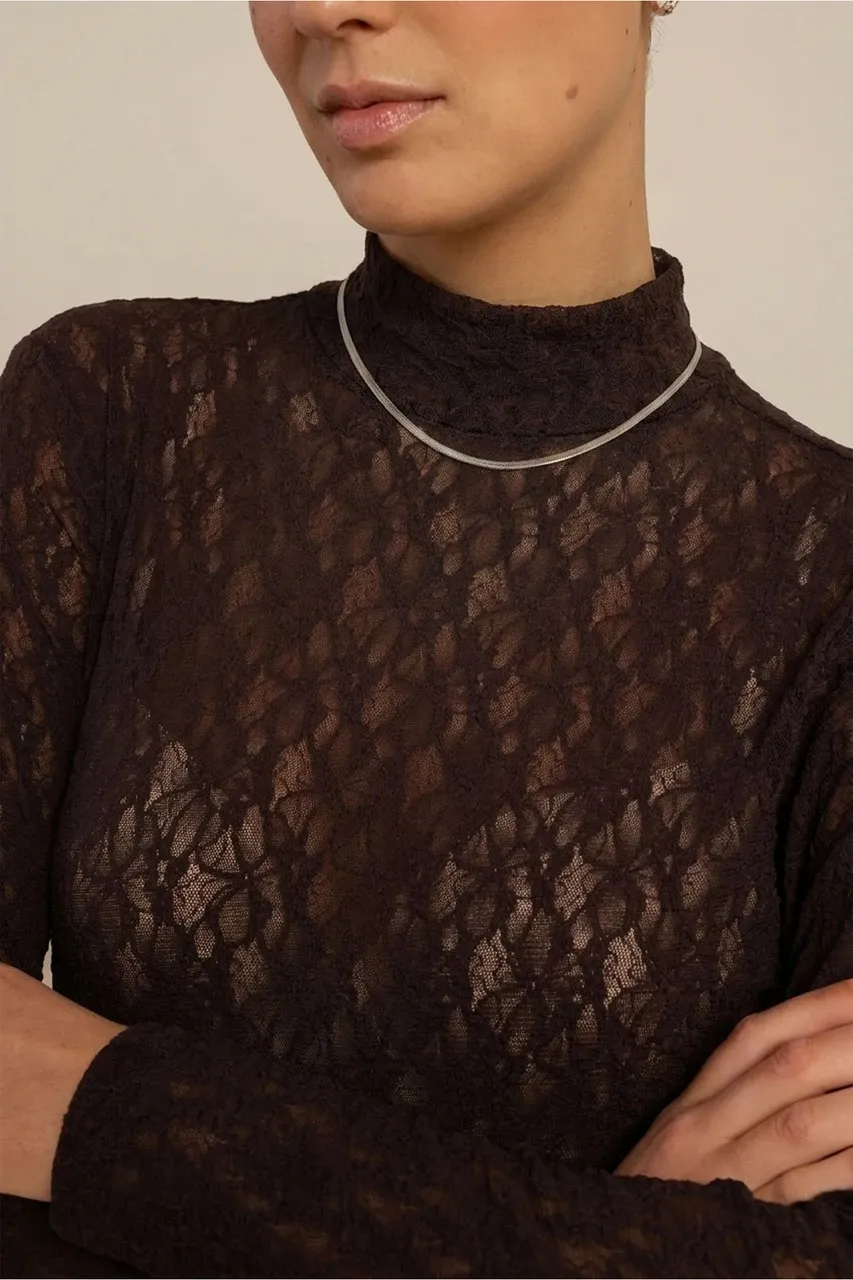 Reagan lace col top - Espresso - Afbeelding 2