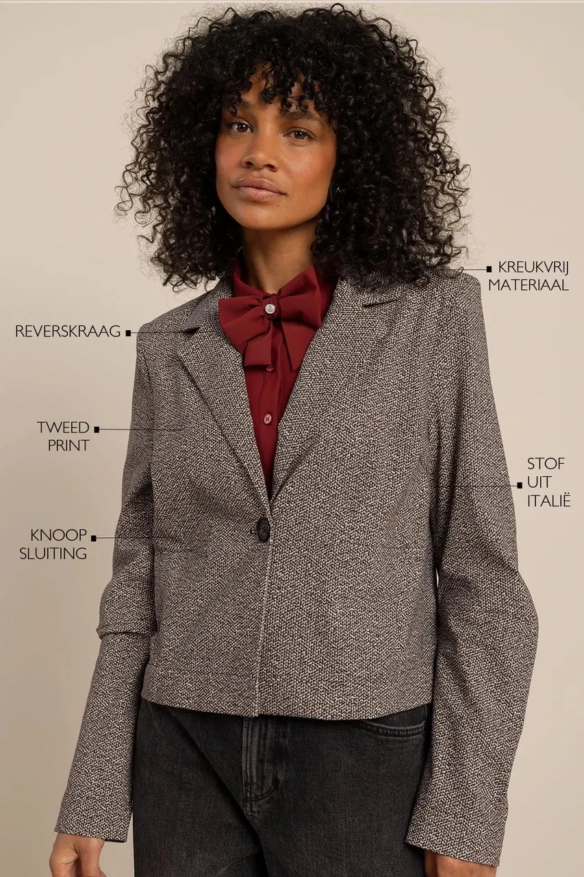 Jorine tweed look jacket - Black/Kit - Afbeelding 4