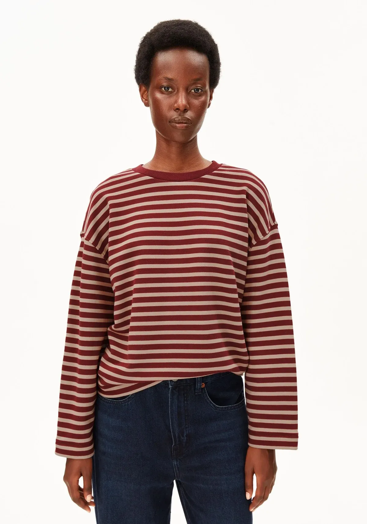 FRANKAA MAARLEN STRIPE SWEAT - Donkerrood