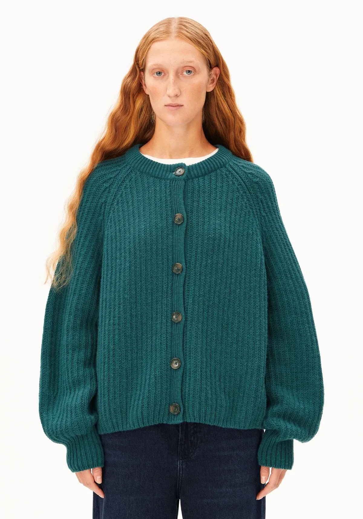 RIB KNIT CARDIGAN - petrol